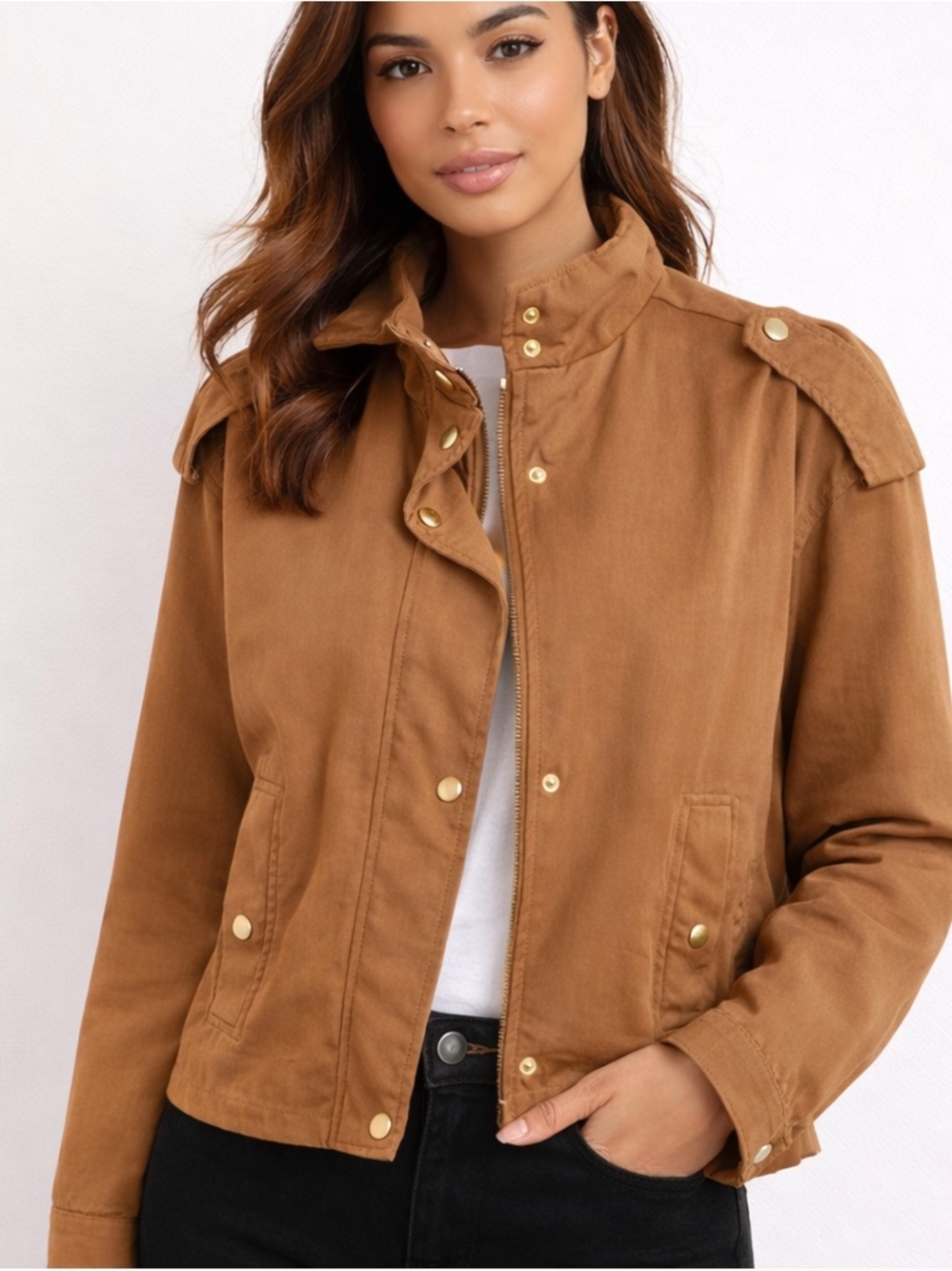 Nine West Women's Camel Brown Utility Jacket